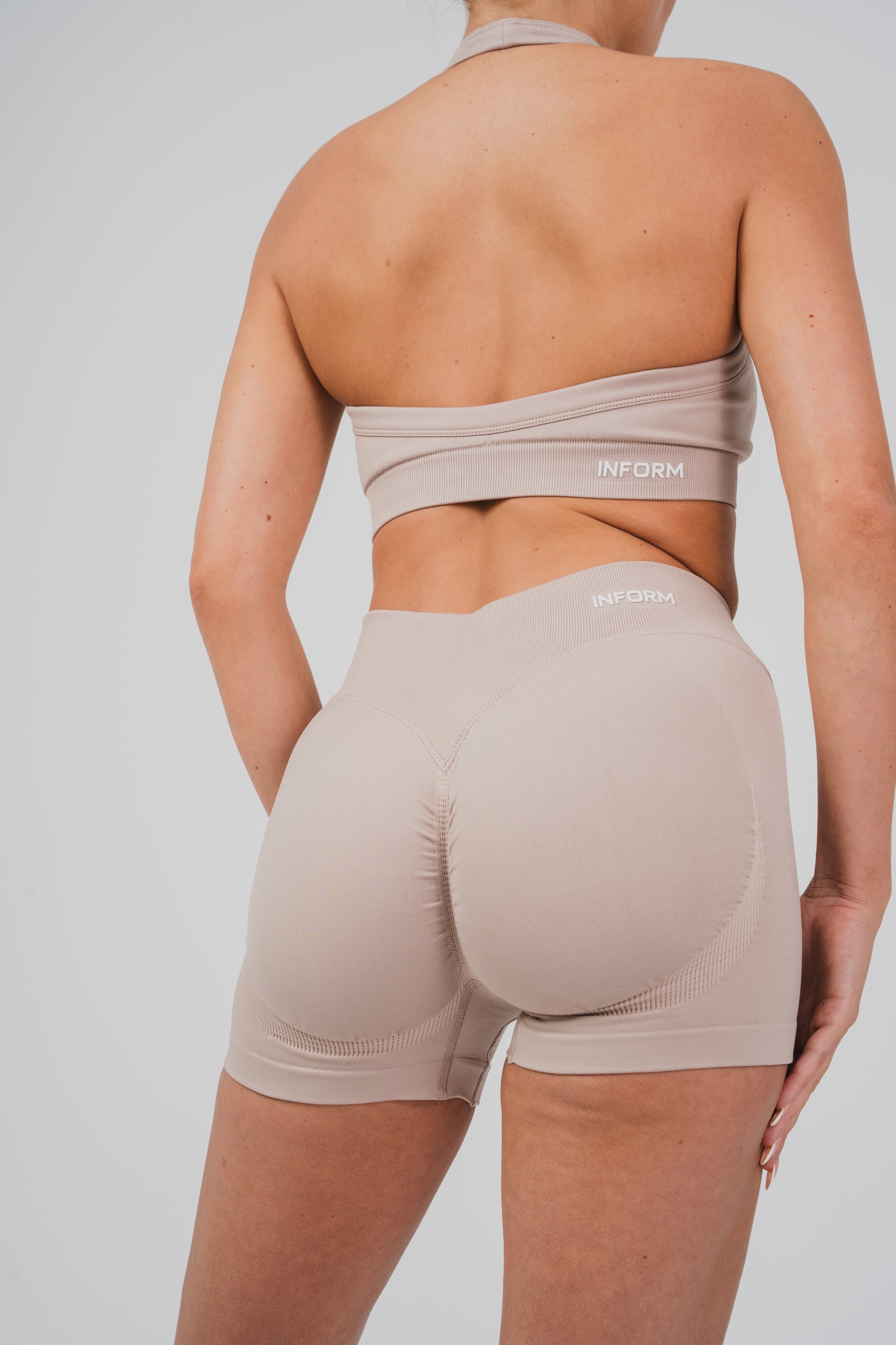 FEMALE SCULPT BEIGE WORKOUT GYM SHORTS - INFORM ACTIVE