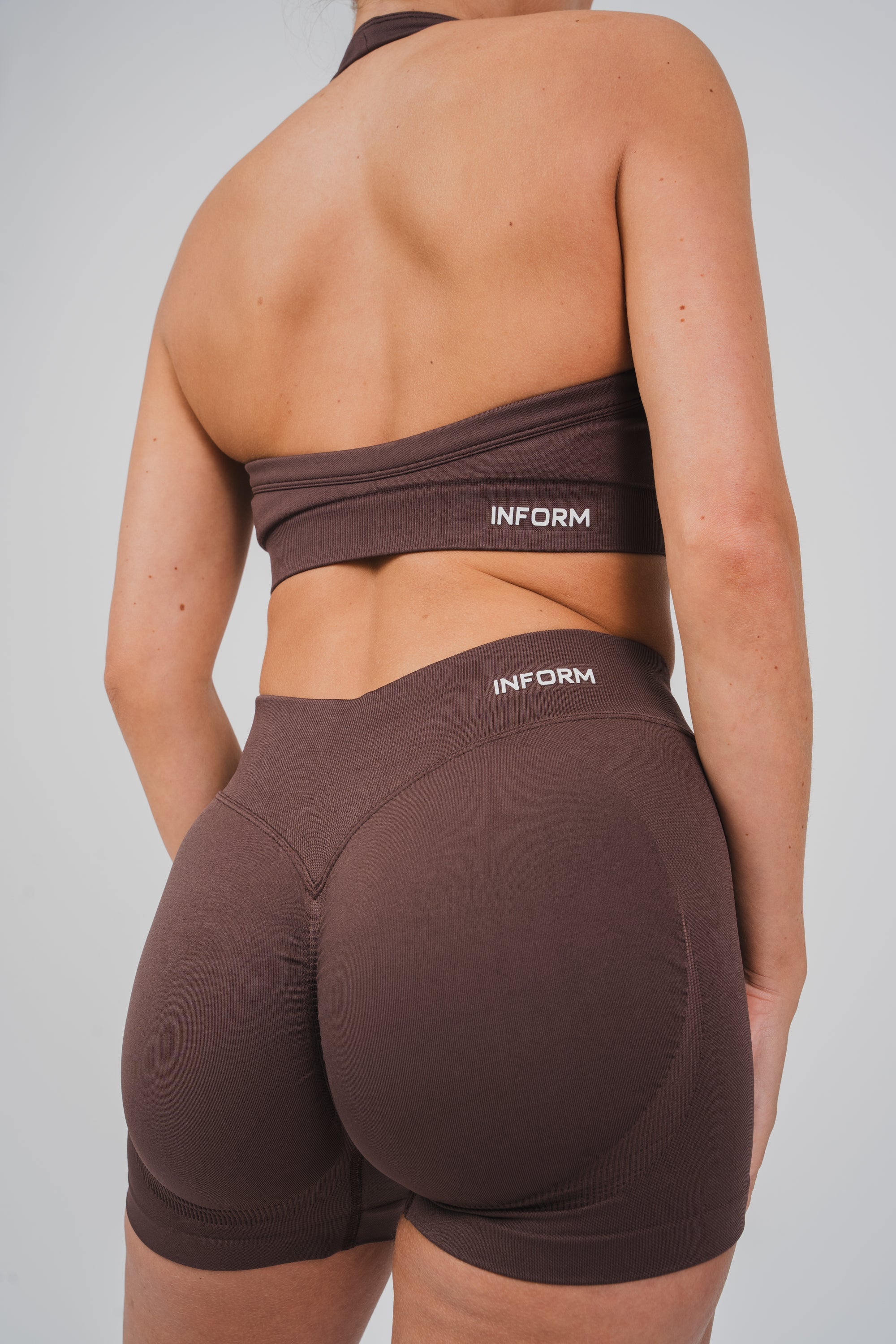 FEMALE SCULPT BROWN WORKOUT GYM SHORTS - INFORM ACTIVE