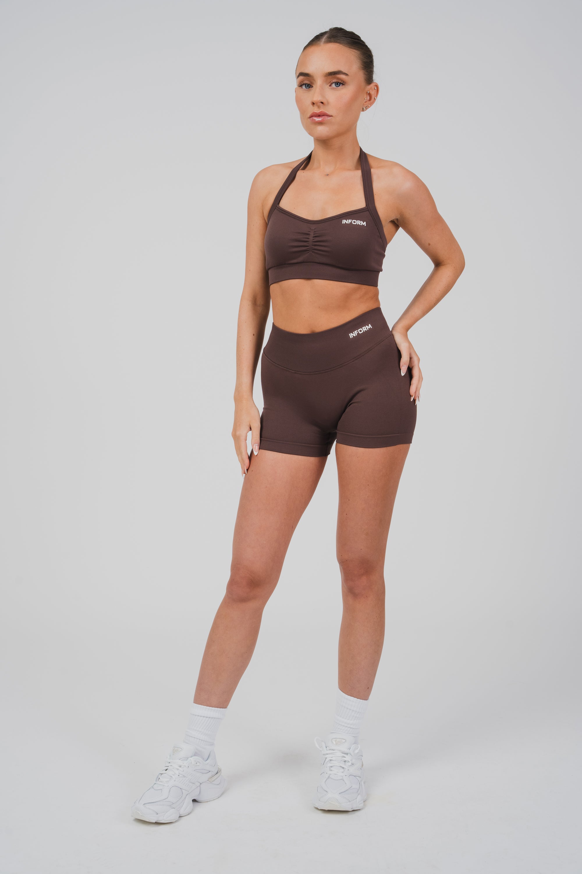 FEMALE SCULPT BROWN WORKOUT GYM SHORTS - INFORM ACTIVE