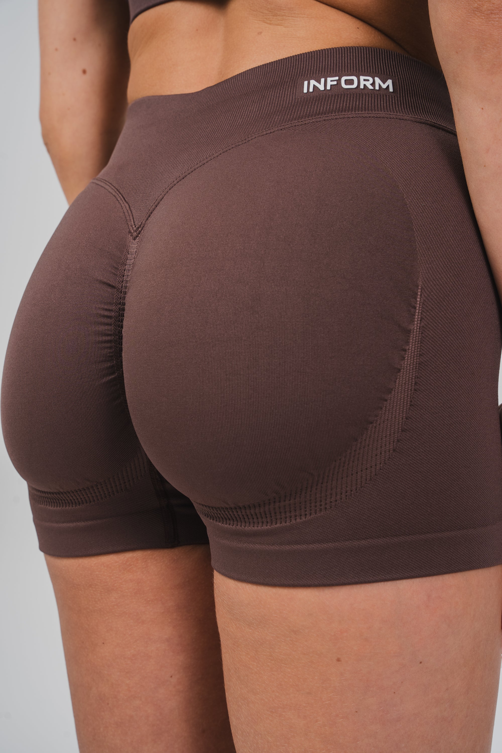 FEMALE SCULPT BROWN WORKOUT GYM SHORTS - INFORM ACTIVE