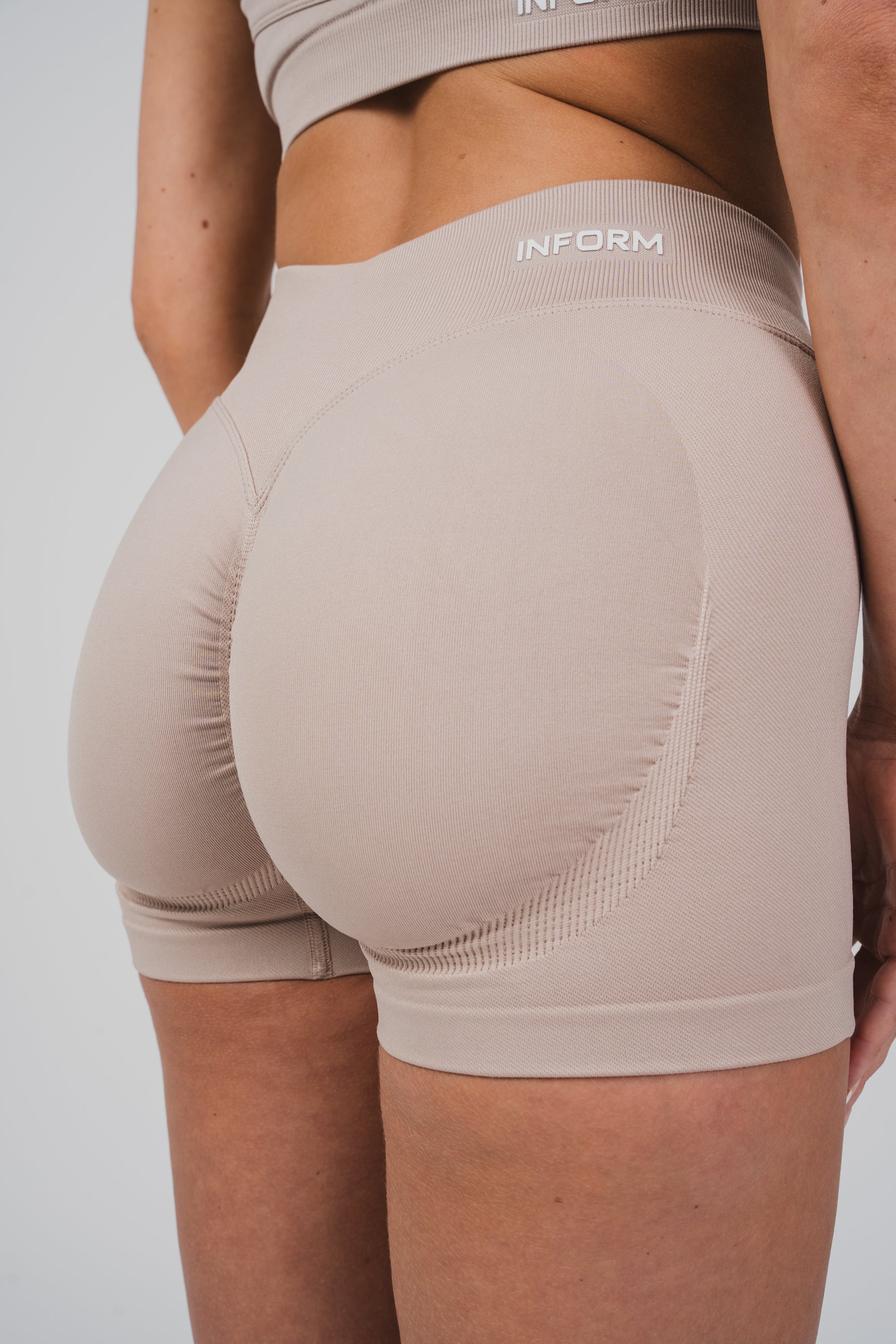 FEMALE SCULPT BEIGE WORKOUT GYM SHORTS - INFORM ACTIVE