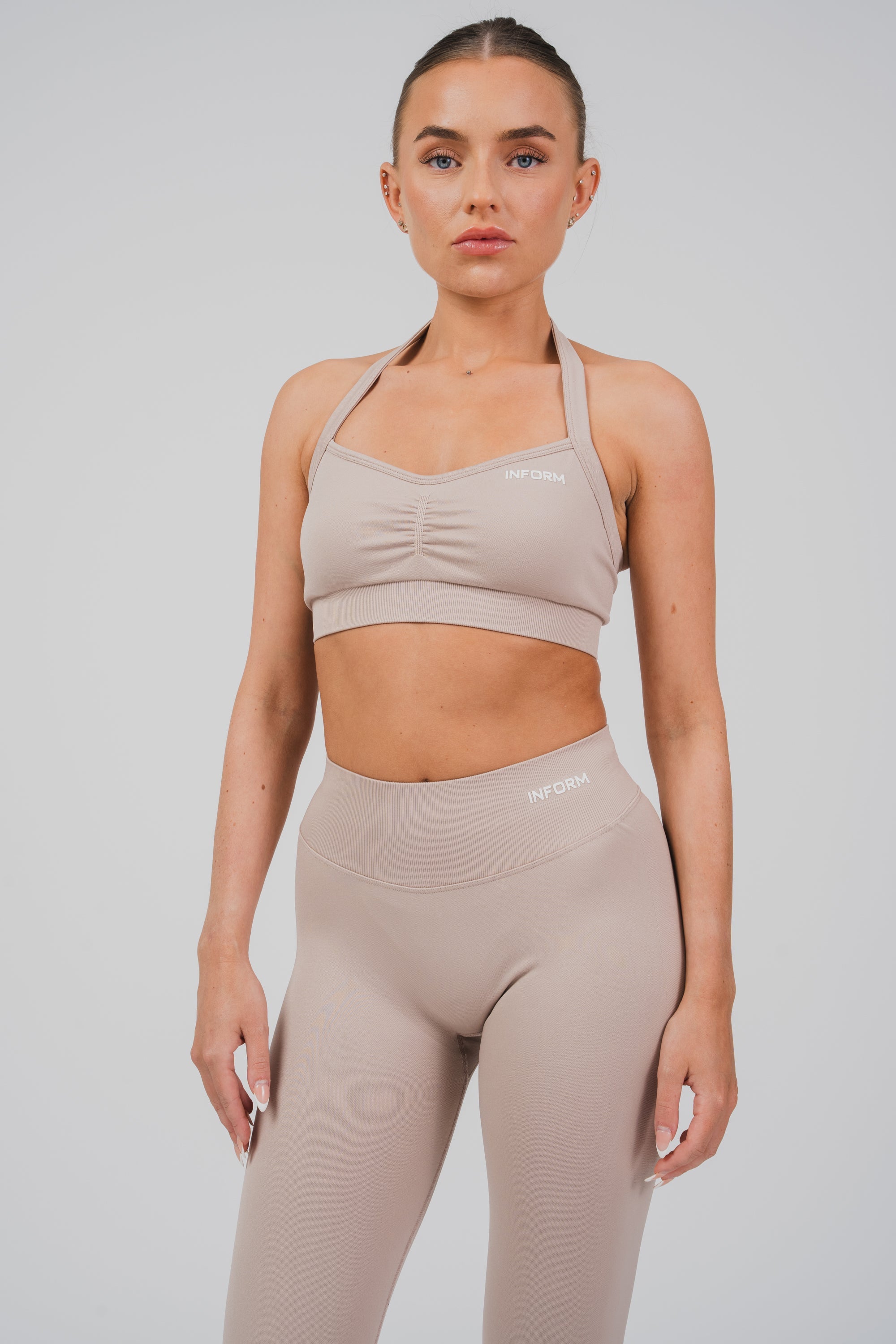 FEMALE SCULPT BEIGE WORKOUT GYM SPORTS BRA - INFORM ACTIVE