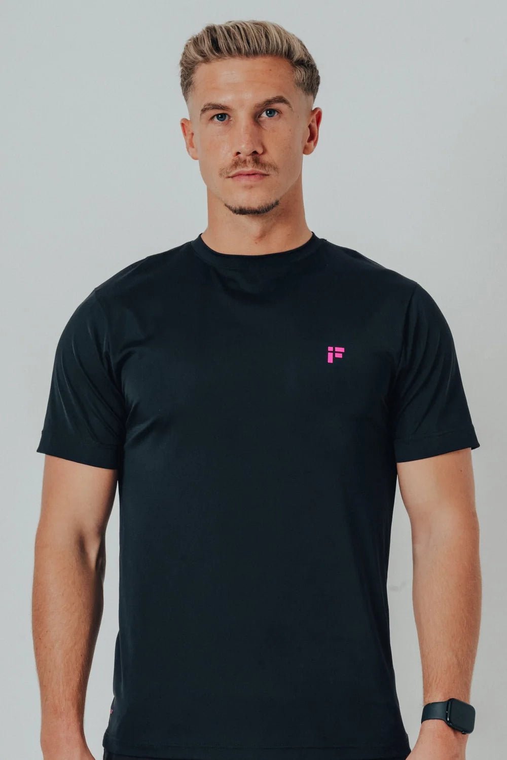 MALE TRANSFORM BLACK AND PINK TECHNICAL SHORT SLEEVE GYM WORKOUT TOP - INFORM ACTIVE