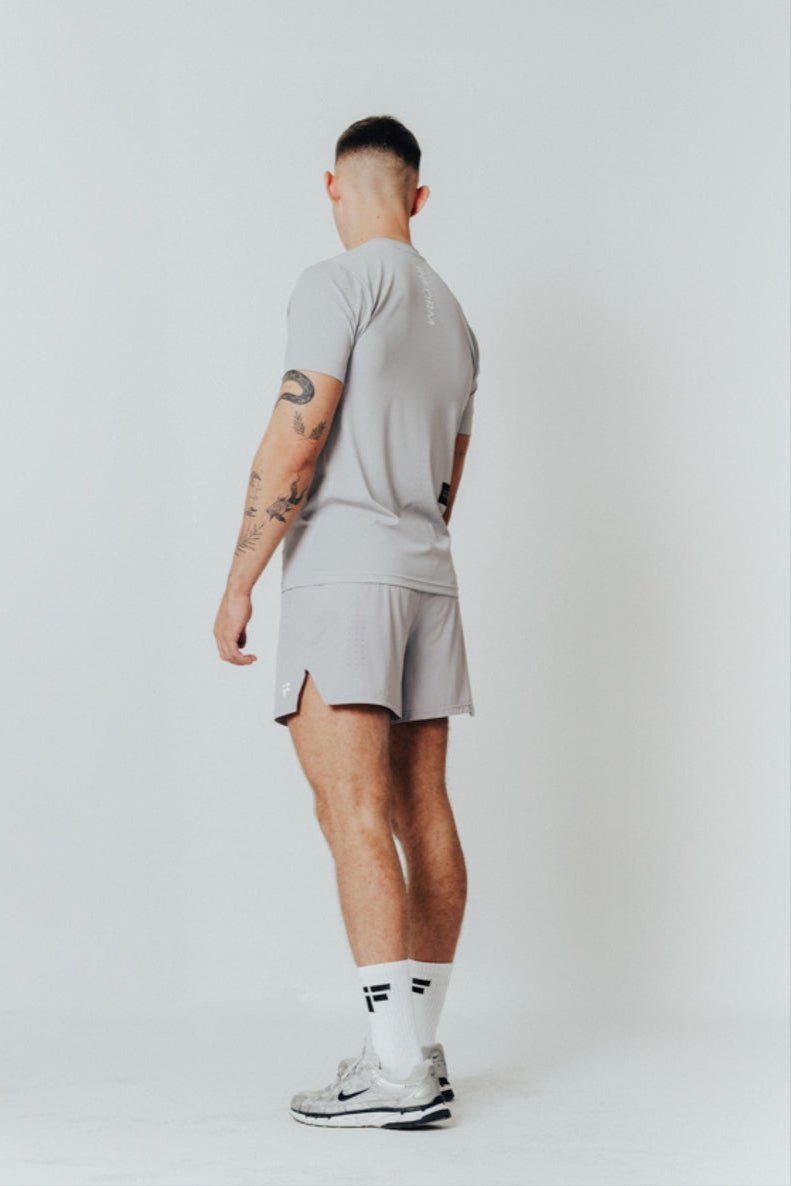 MALE TRANSFORM GREY TECHNICAL SHORT SLEEVE GYM WORKOUT TOP - INFORM ACTIVE