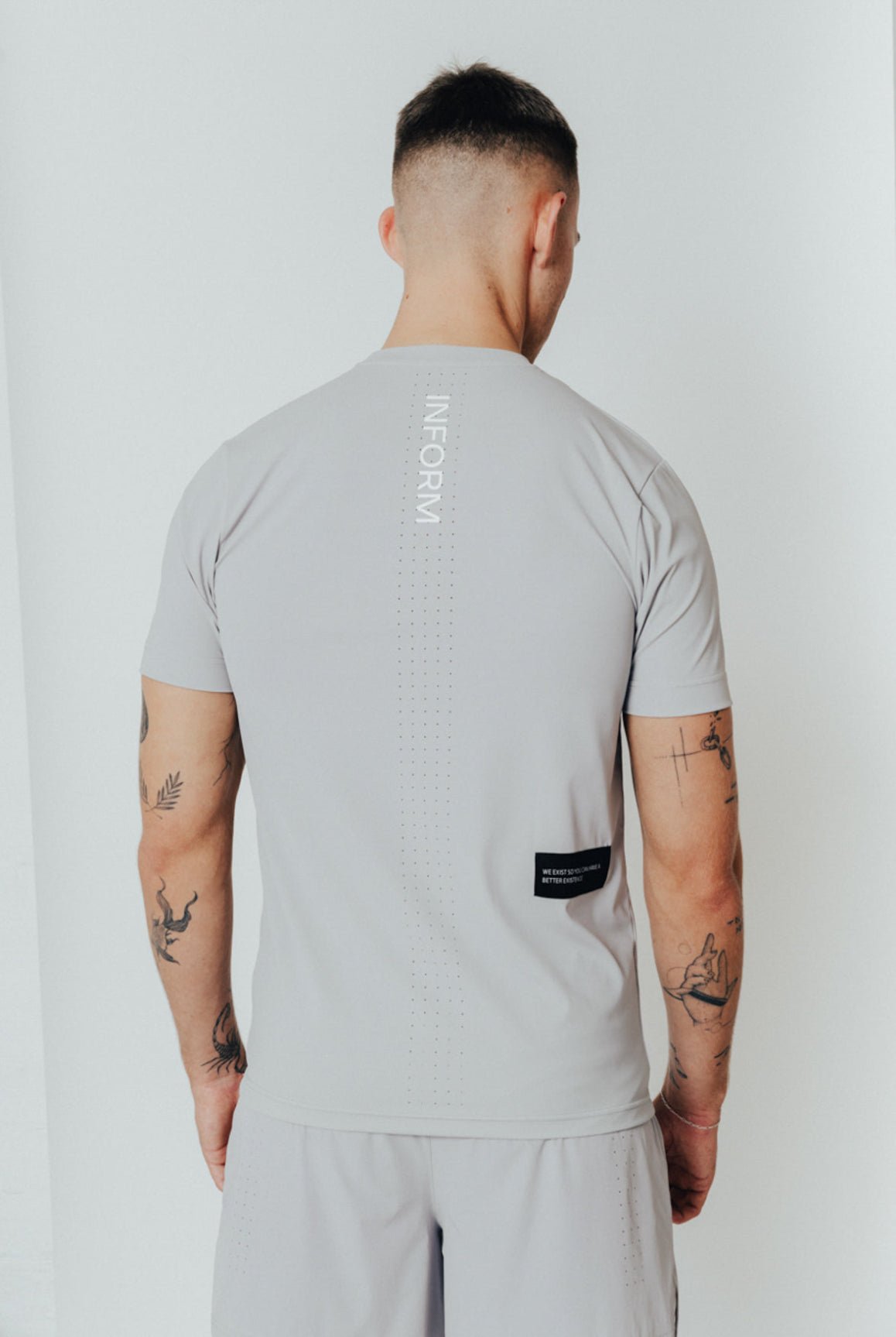 MALE TRANSFORM GREY TECHNICAL SHORT SLEEVE GYM WORKOUT TOP - INFORM ACTIVE