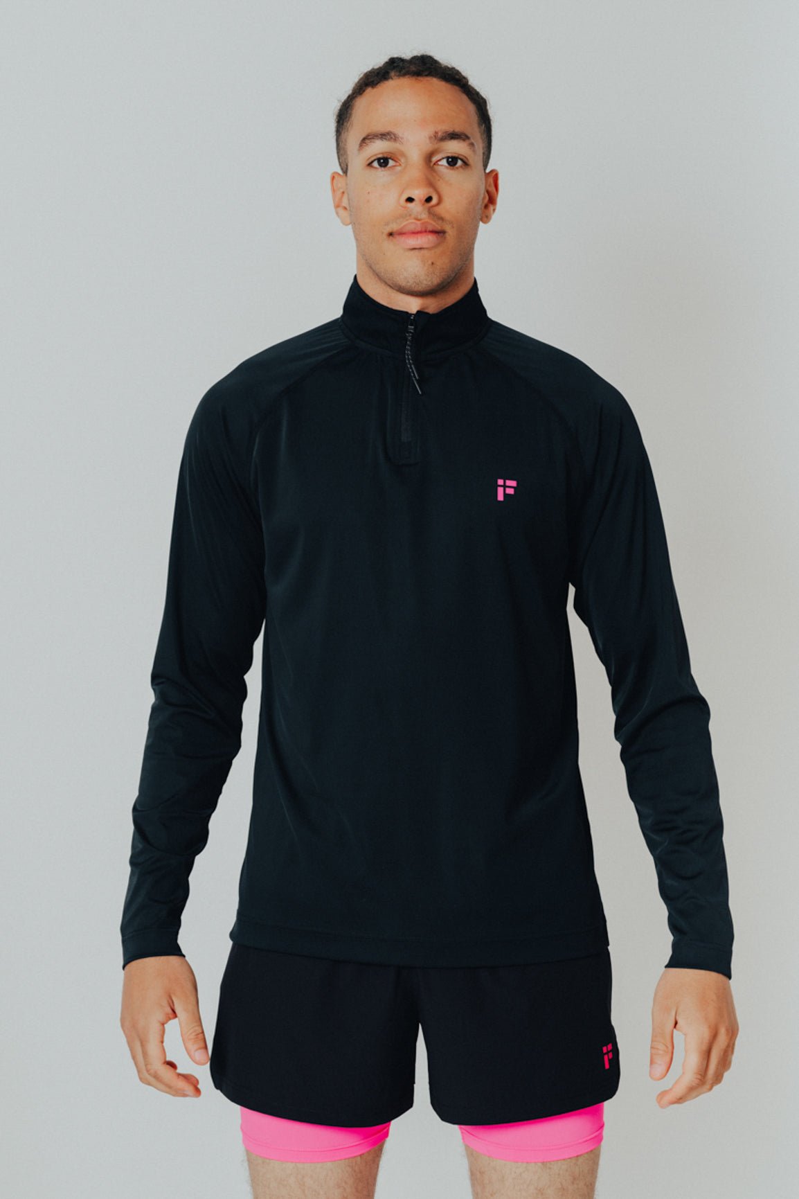 MALE TRANSFORM BLACK AND PINK QUARTER ZIP TRAINING GYM TOP - INFORM ACTIVE