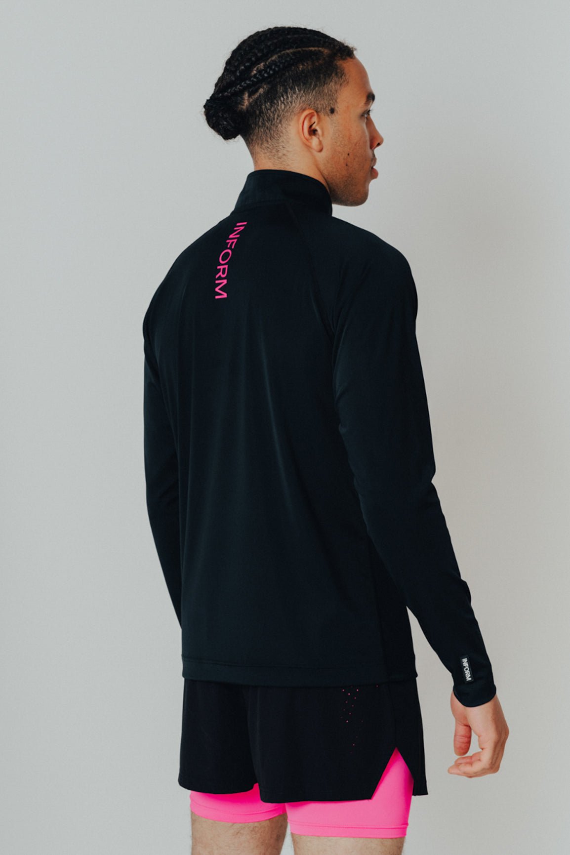 MALE TRANSFORM BLACK AND PINK QUARTER ZIP TRAINING GYM TOP - INFORM ACTIVE