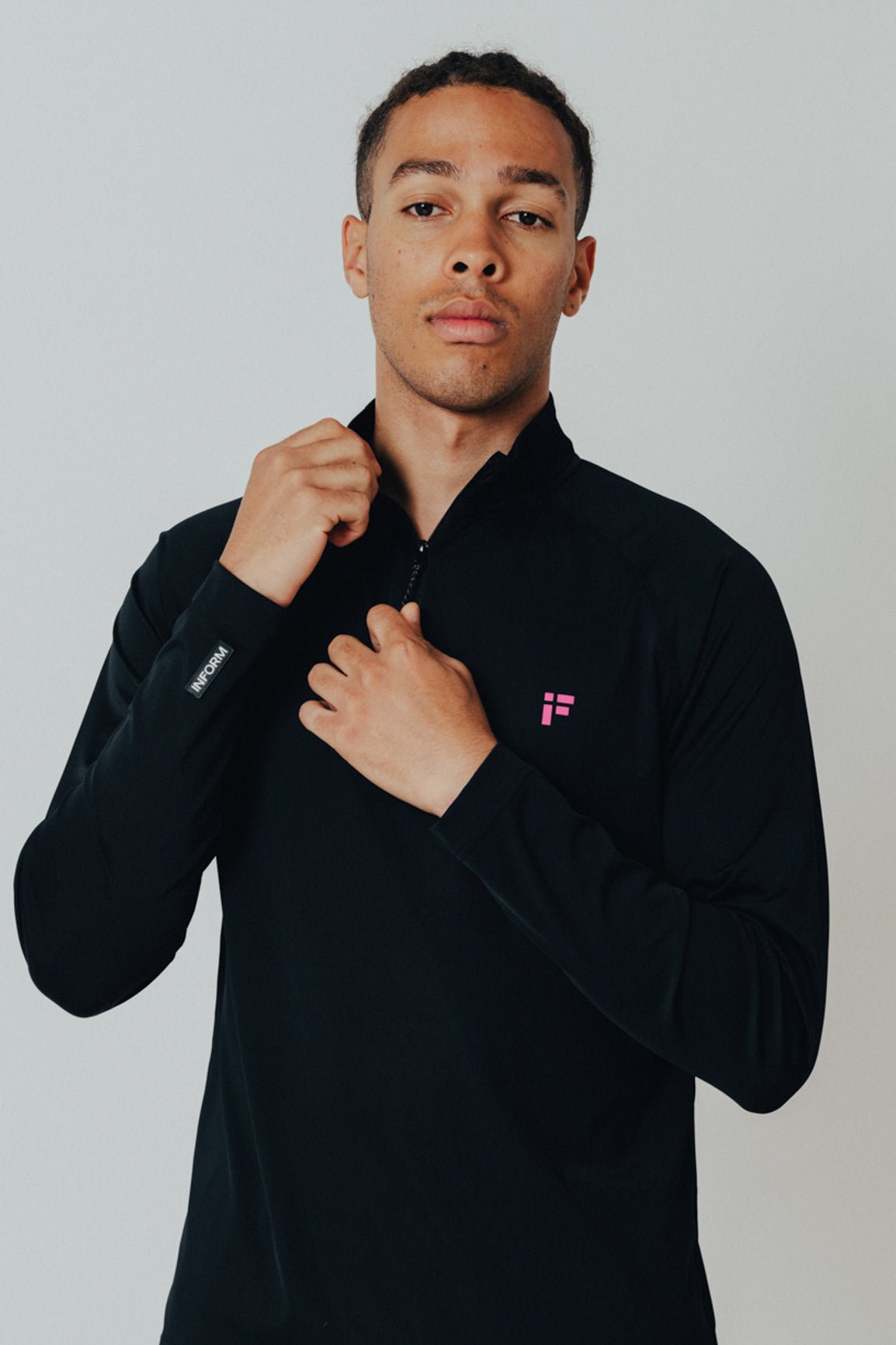 MALE TRANSFORM BLACK AND PINK QUARTER ZIP TRAINING GYM TOP - INFORM ACTIVE