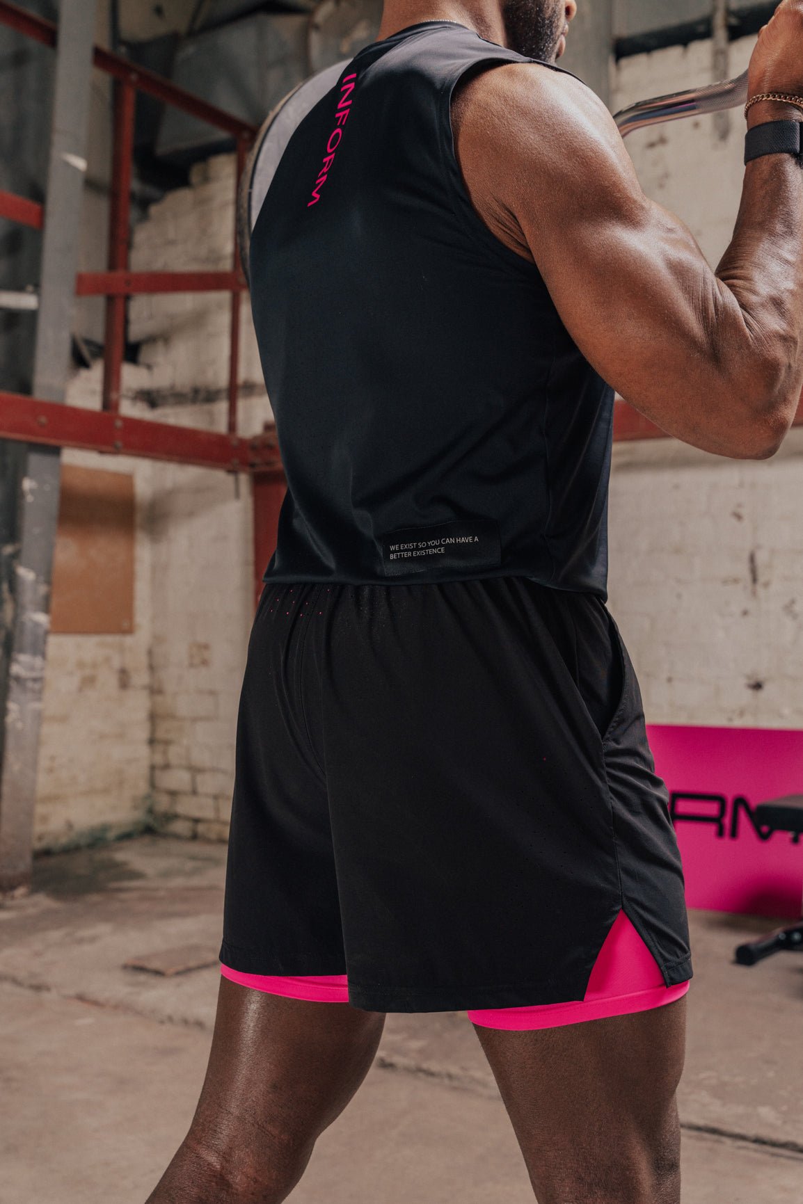 MALE TRANSFORM BLACK AND PINK TECHNICAL COMPRESSION TRAINING GYM SHORTS - INFORM ACTIVE