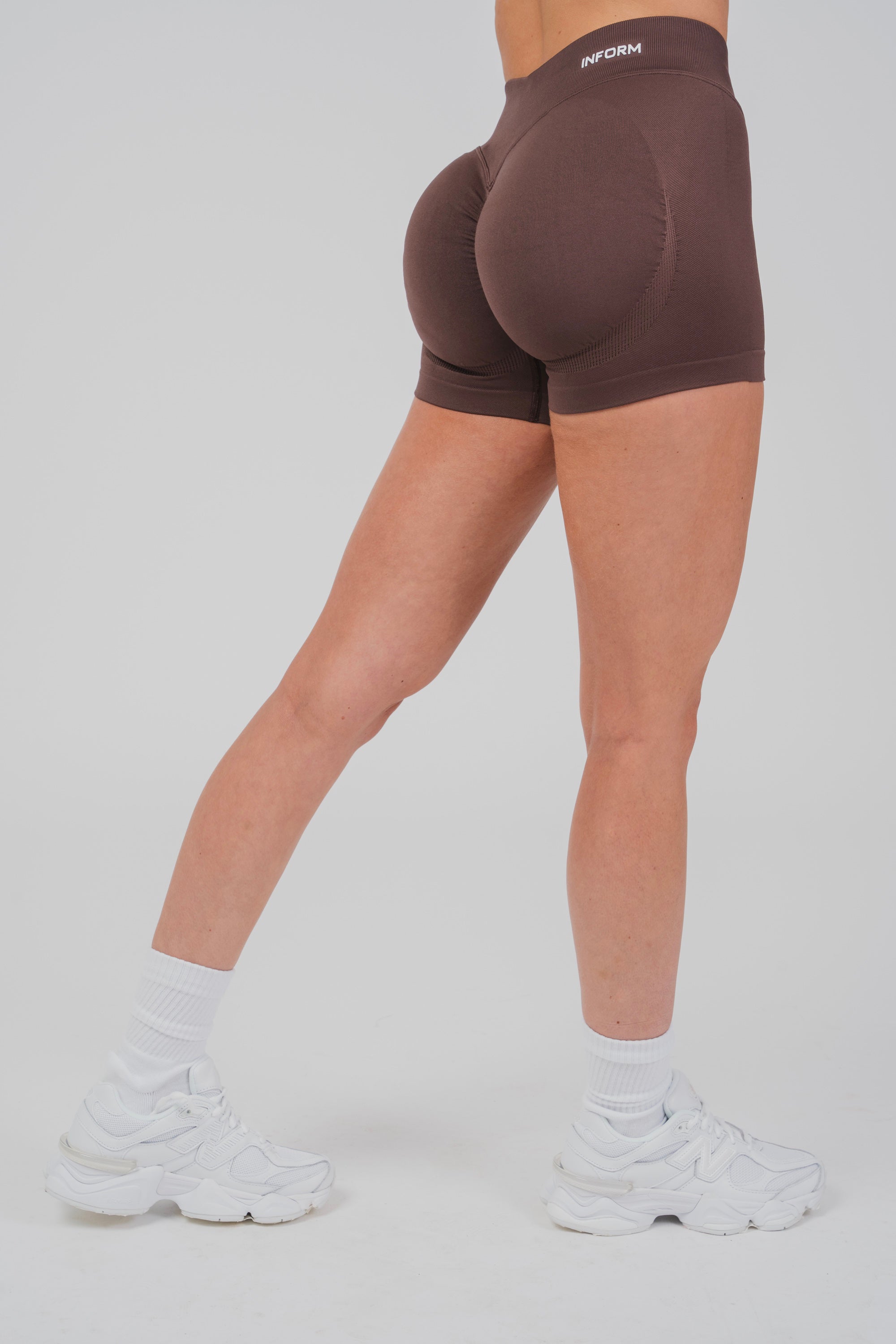 FEMALE SCULPT BROWN WORKOUT GYM SHORTS - INFORM ACTIVE