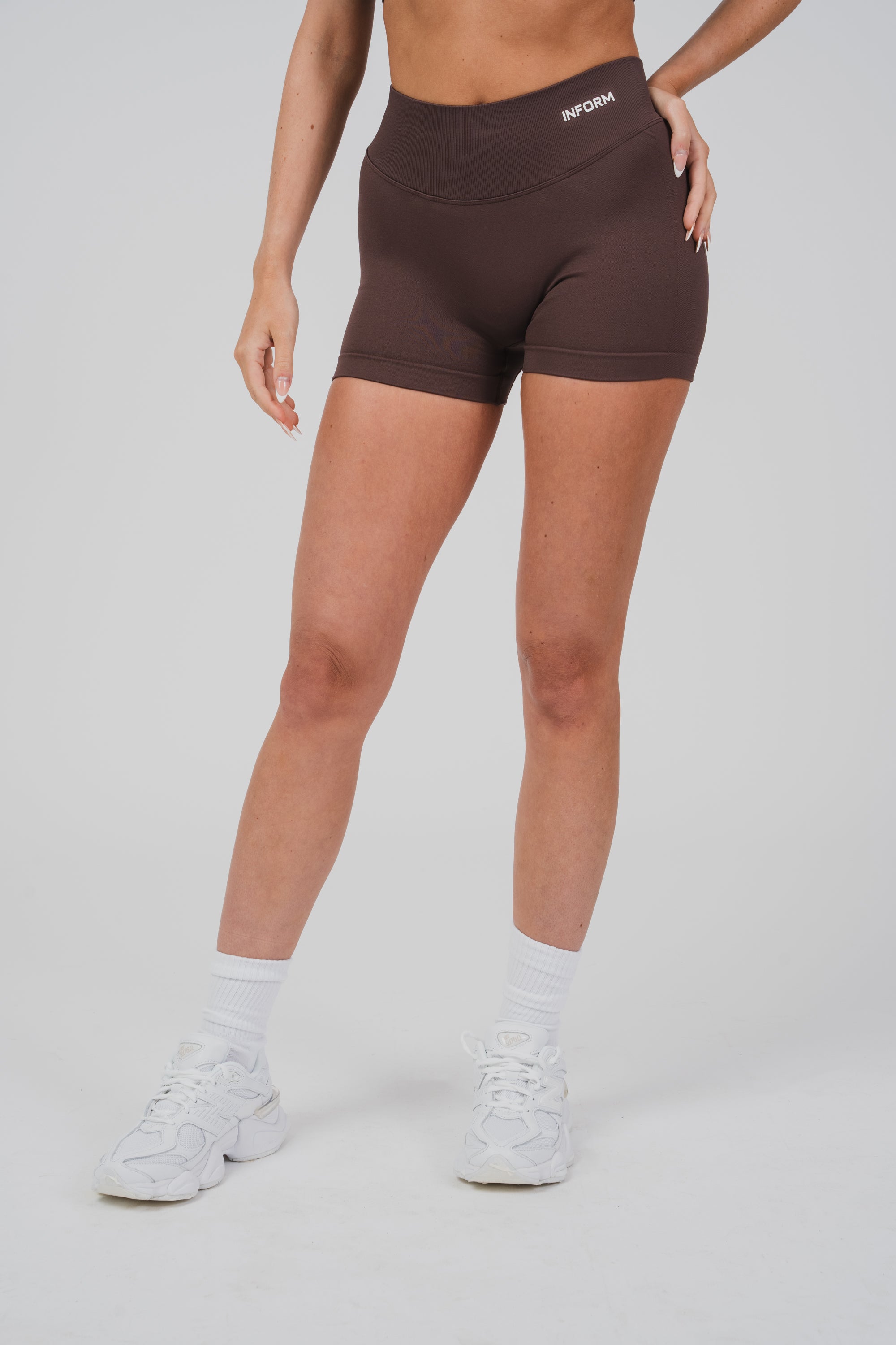 FEMALE SCULPT BROWN WORKOUT GYM SHORTS - INFORM ACTIVE